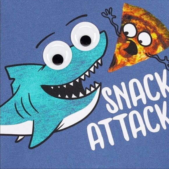 OshKosh B’gosh Blue Shark & Pizza Short Sleeve Tee Shirt Size 24M NWT - Picture 2 of 2